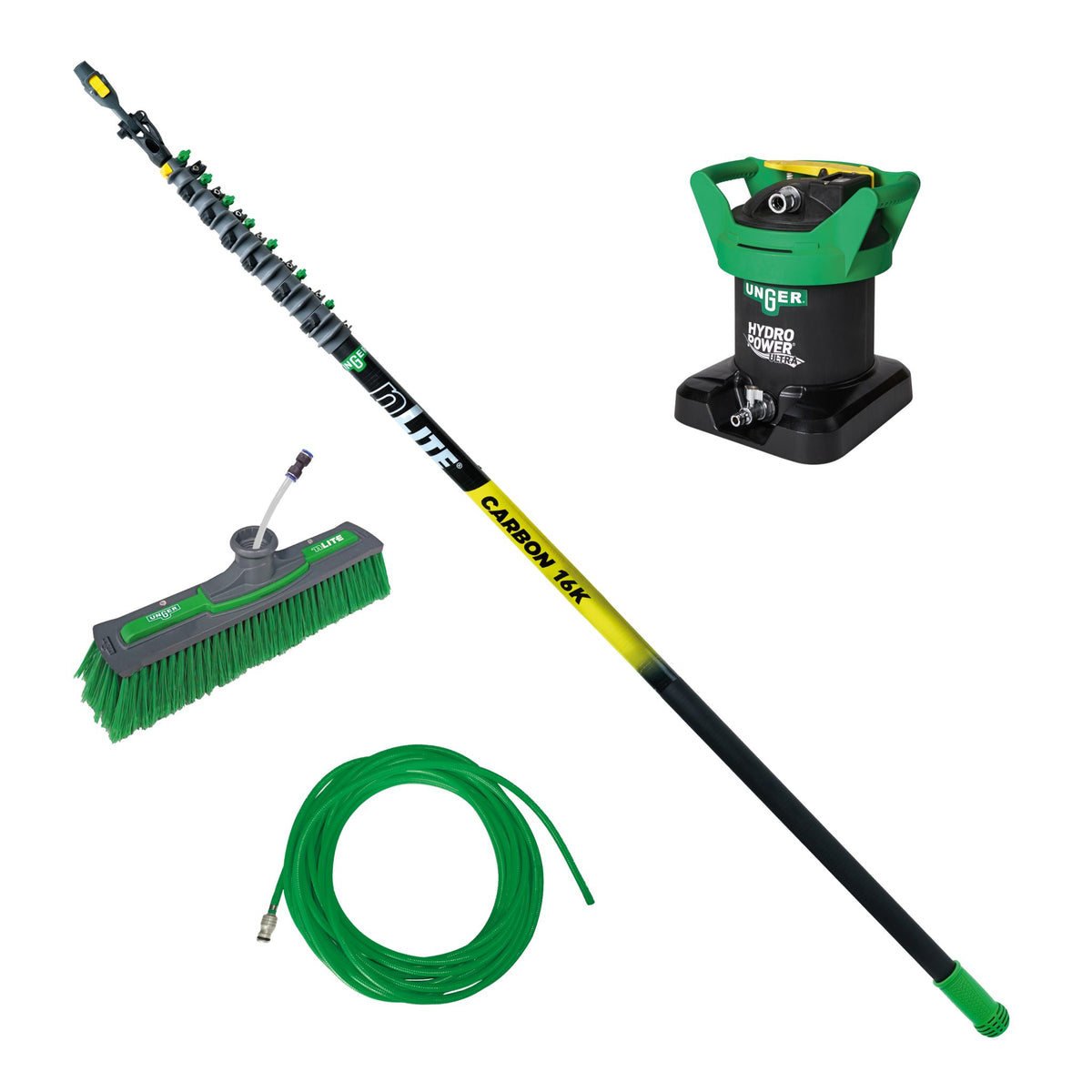 Unger Hydropower Ultra Starter Kit Carbon 16K 10m komplett rentvannssystem med filter, karbonstang og borste